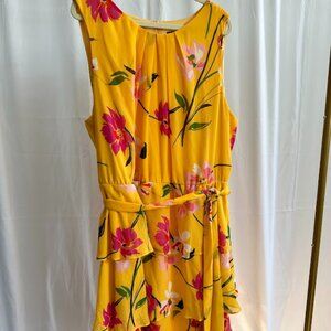 Jessica Howard Women's Plus 24W Yellow dress with pink flowers and layered skirt